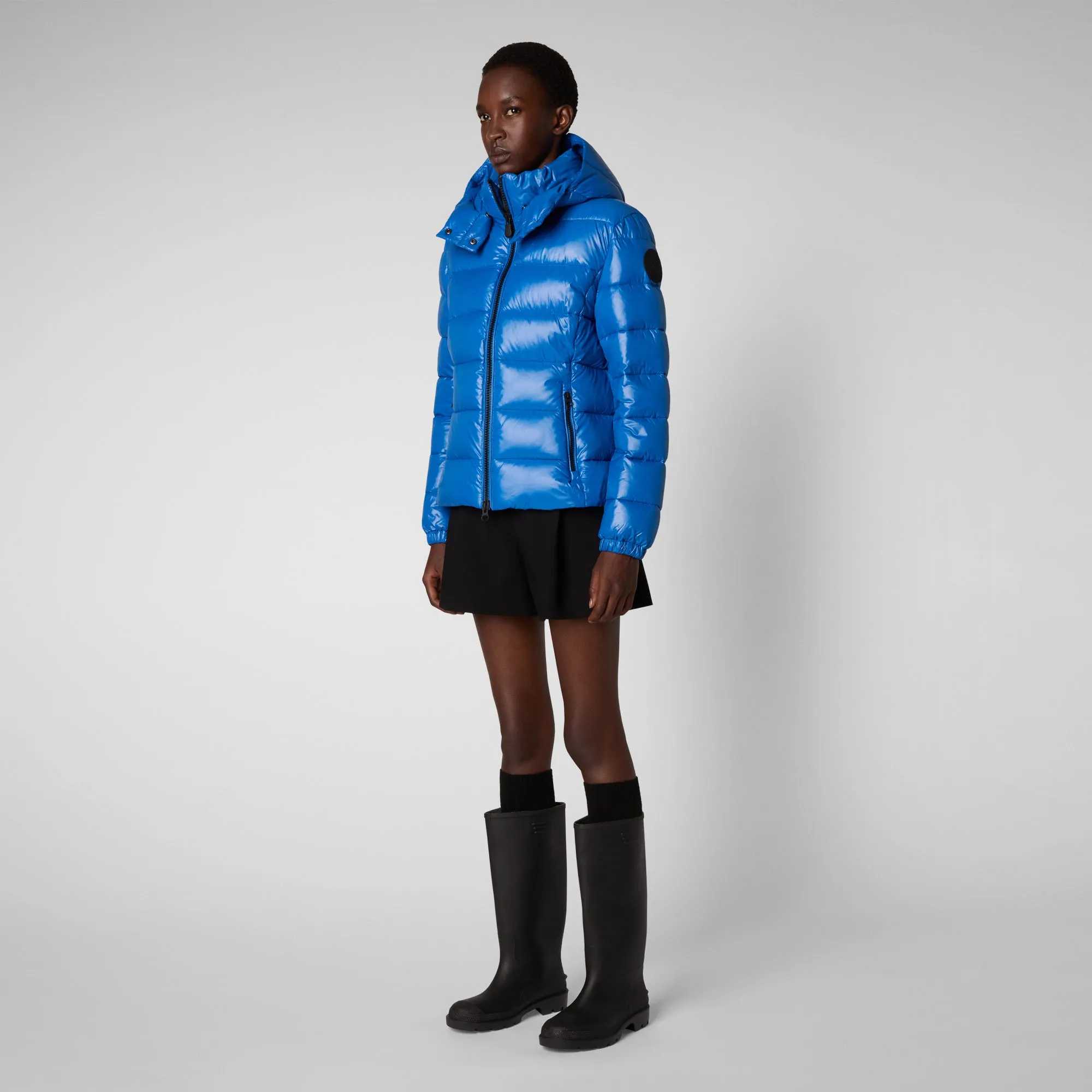 Women's Cosmary Puffer Jacket with Detachable Hood in Blue Berry