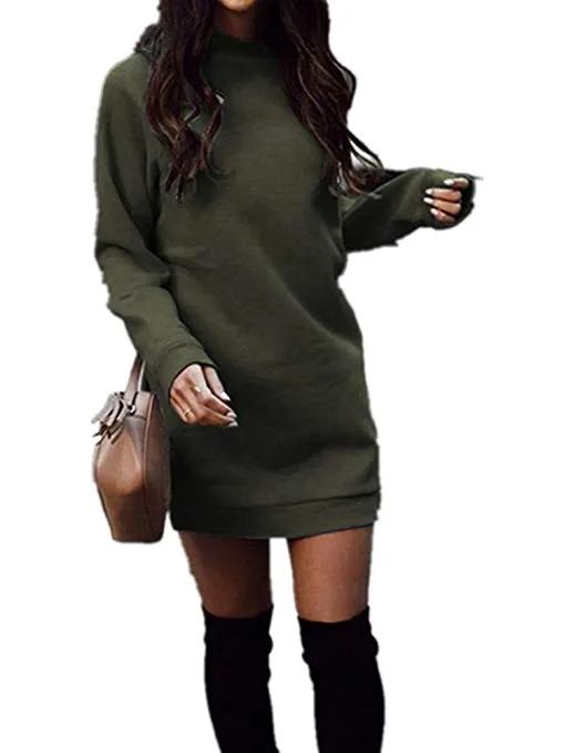 Women's Fleece Long Sweatshirt Dress Crewneck Pullover Casual Long Sleeve Bodycon Mini Sweater Dress