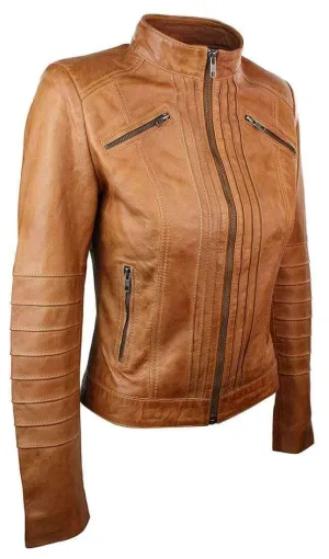 Women's Ladies Vintage Style Sheep Leather Slim Fit Biker Retro Jacket