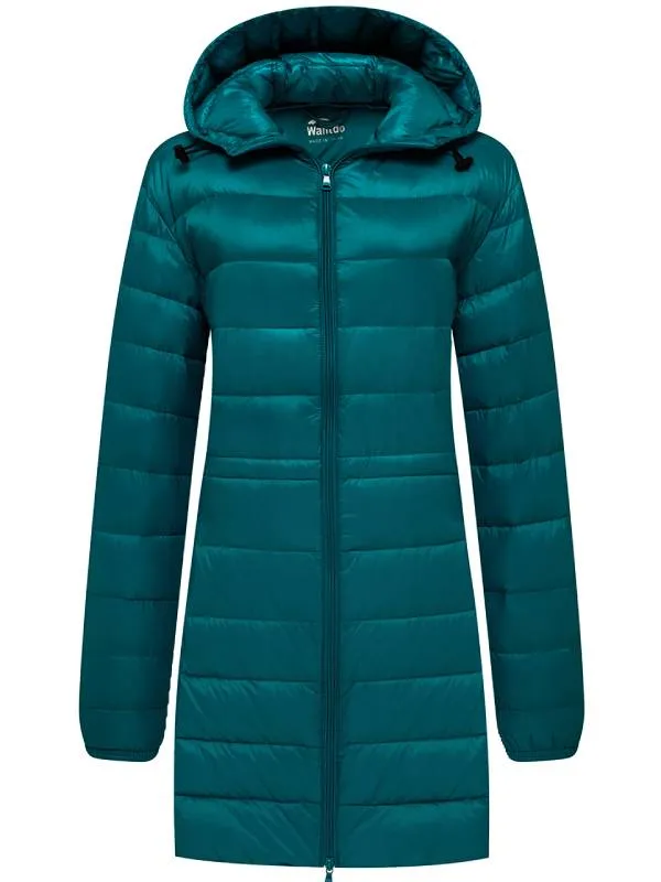 Women's Packable Puffer Coat Hooded Lightweight Long Winter Coats ThermoLite Long