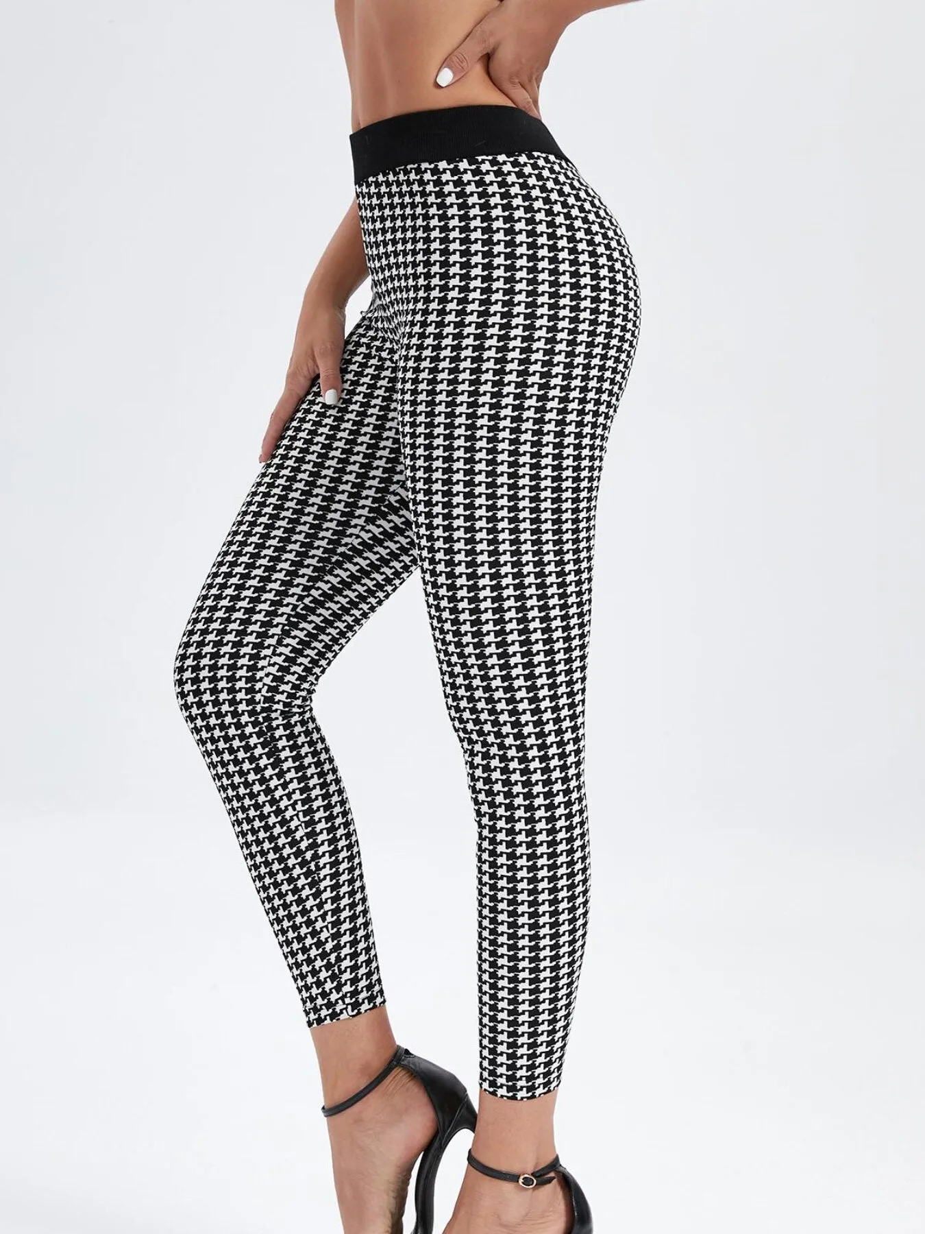 Women's Sporty Houndstooth Print Skinny Pants