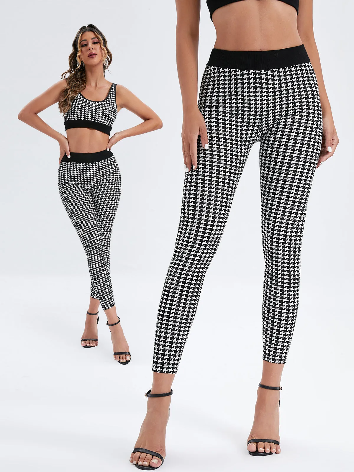 Women's Sporty Houndstooth Print Skinny Pants