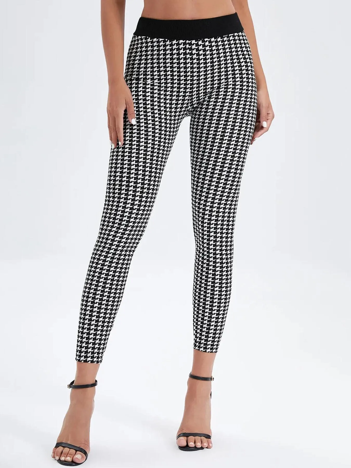 Women's Sporty Houndstooth Print Skinny Pants