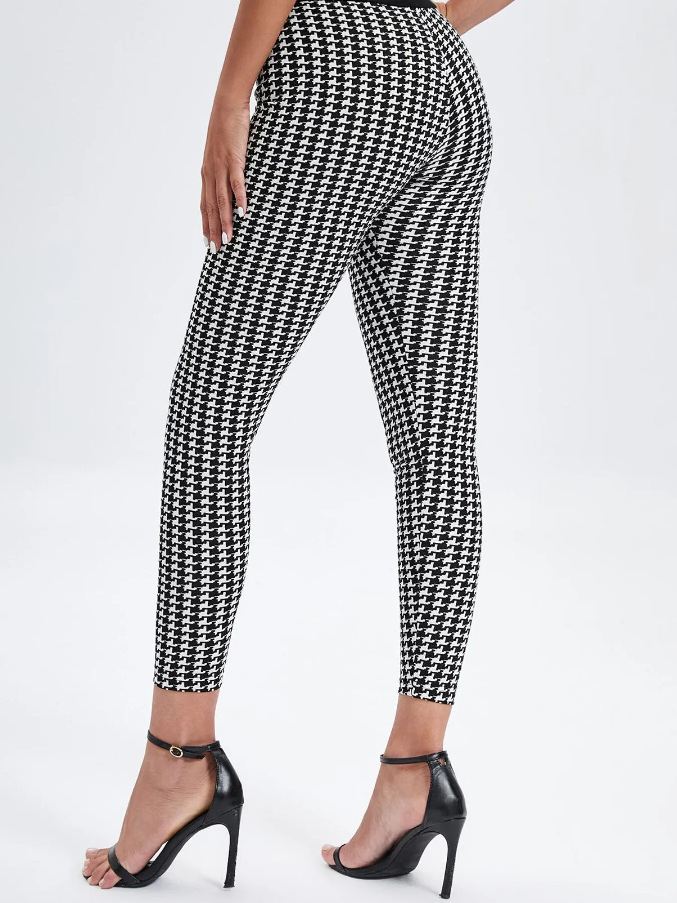 Women's Sporty Houndstooth Print Skinny Pants