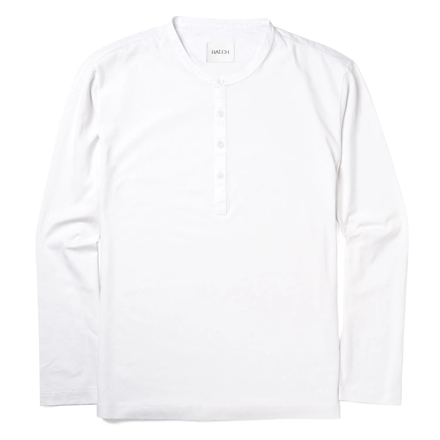 Woven Placket Henley Shirt –  White Cotton Jersey