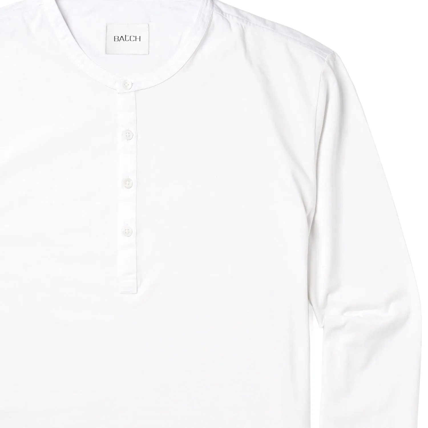 Woven Placket Henley Shirt –  White Cotton Jersey