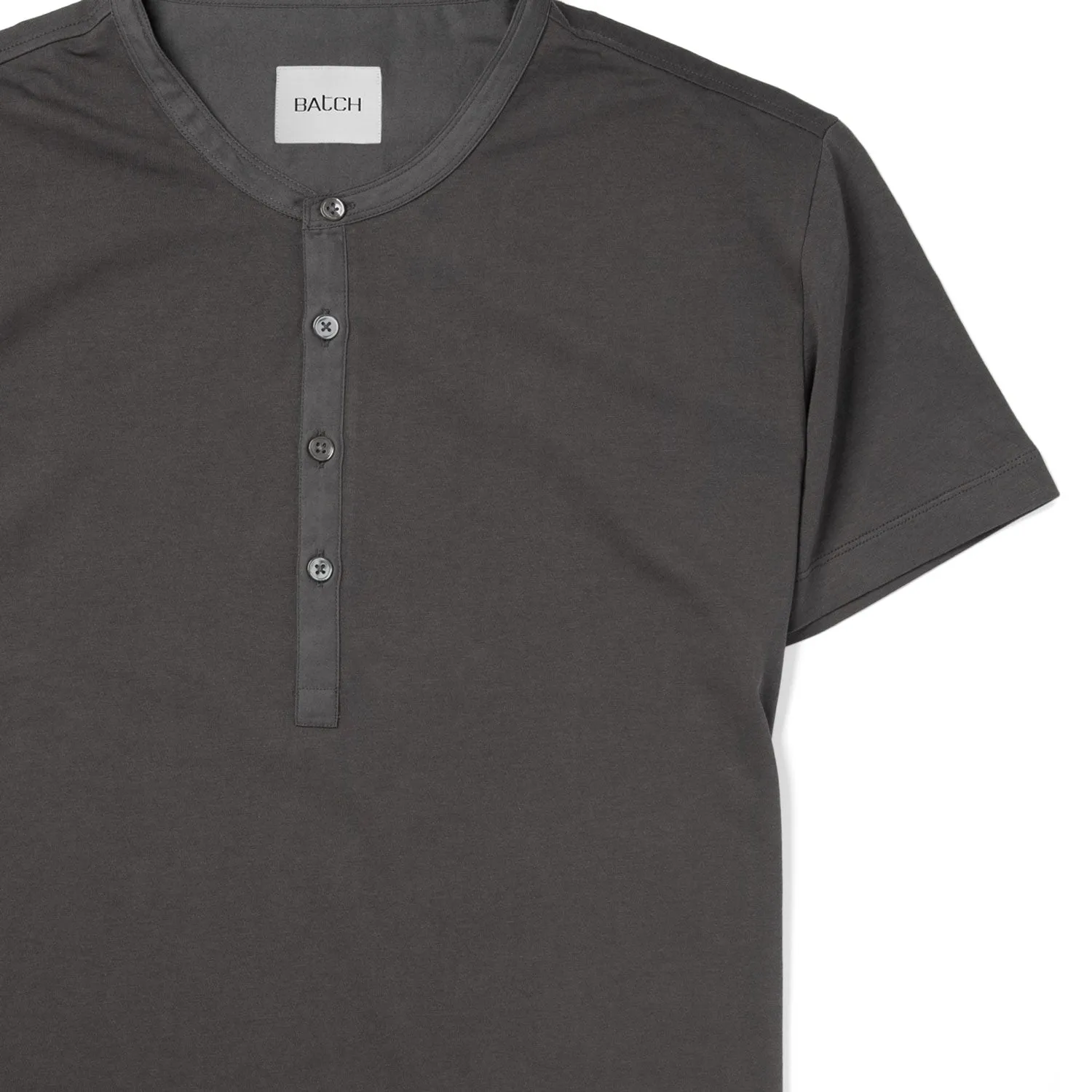 Woven Placket Henley Short Sleeve Shirt –  Slate Gray Cotton Jersey