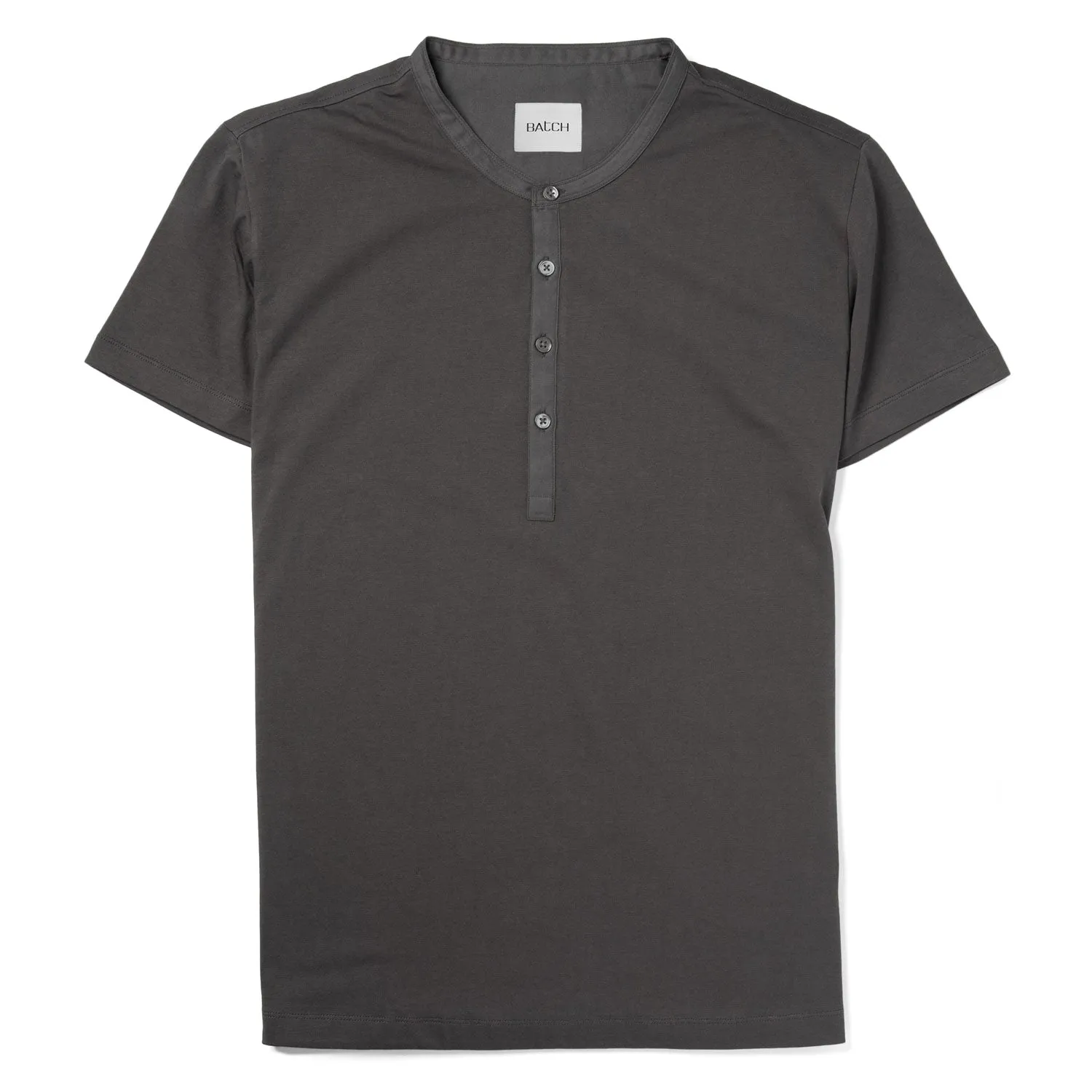 Woven Placket Henley Short Sleeve Shirt –  Slate Gray Cotton Jersey