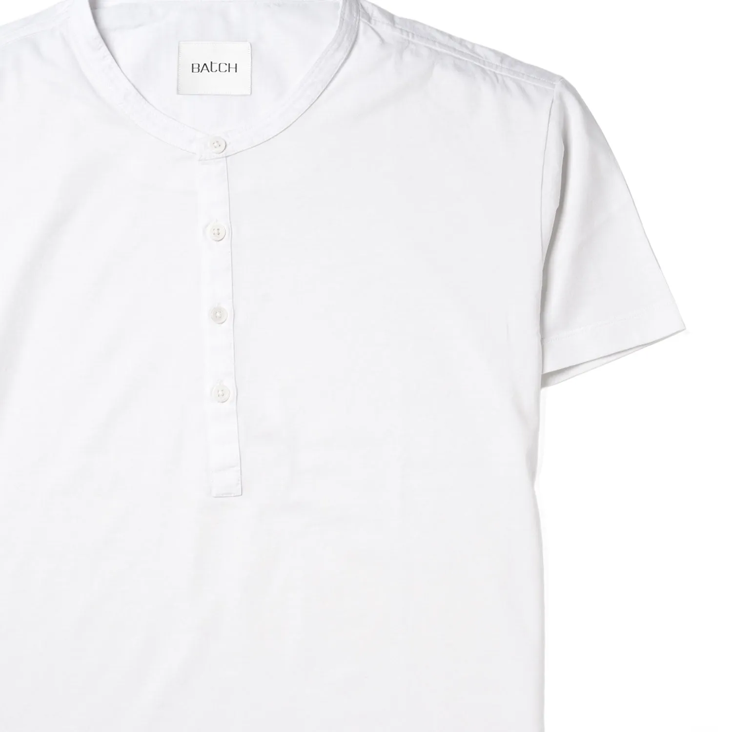 Woven Placket Henley Short Sleeve Shirt –  White Cotton Jersey