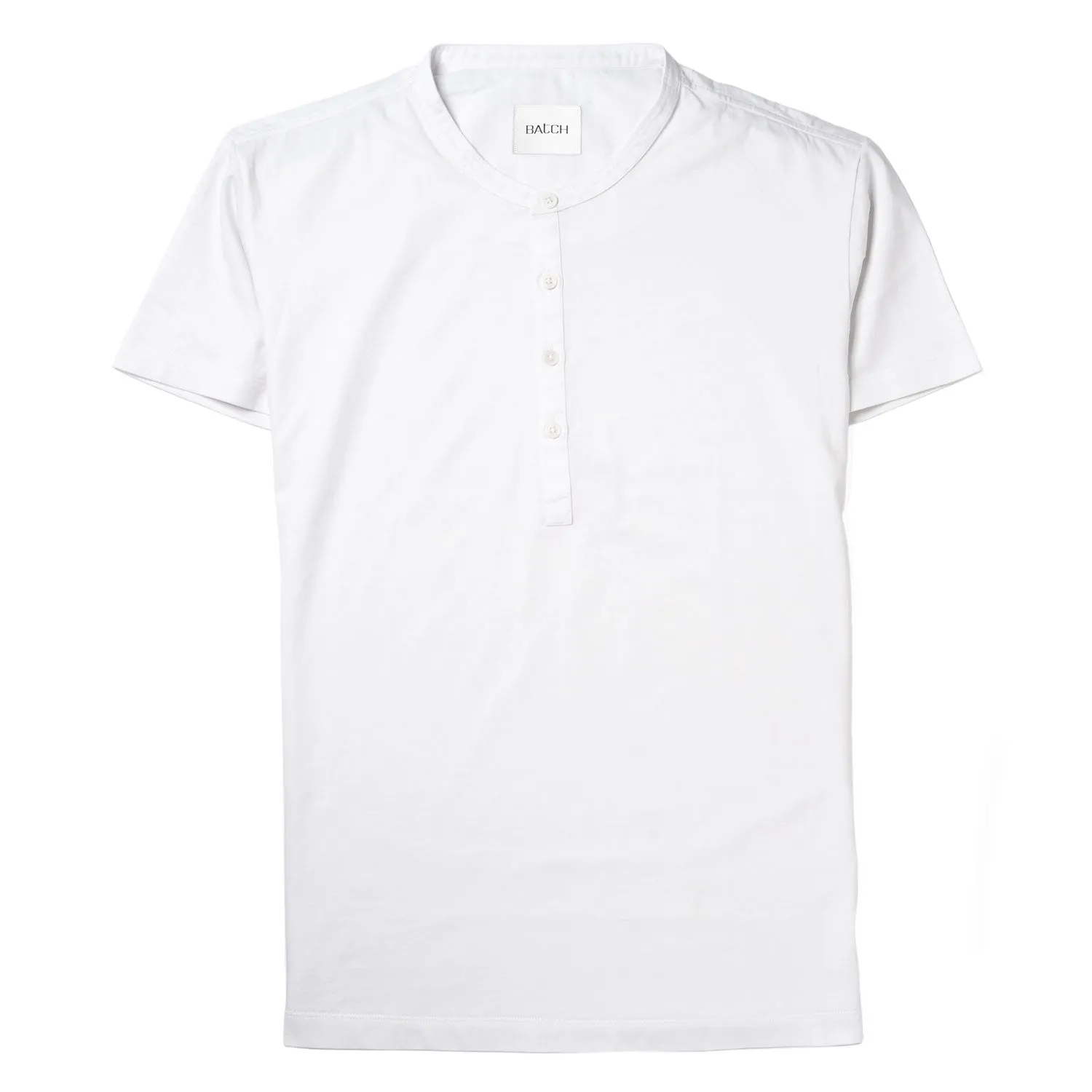 Woven Placket Henley Short Sleeve Shirt –  White Cotton Jersey