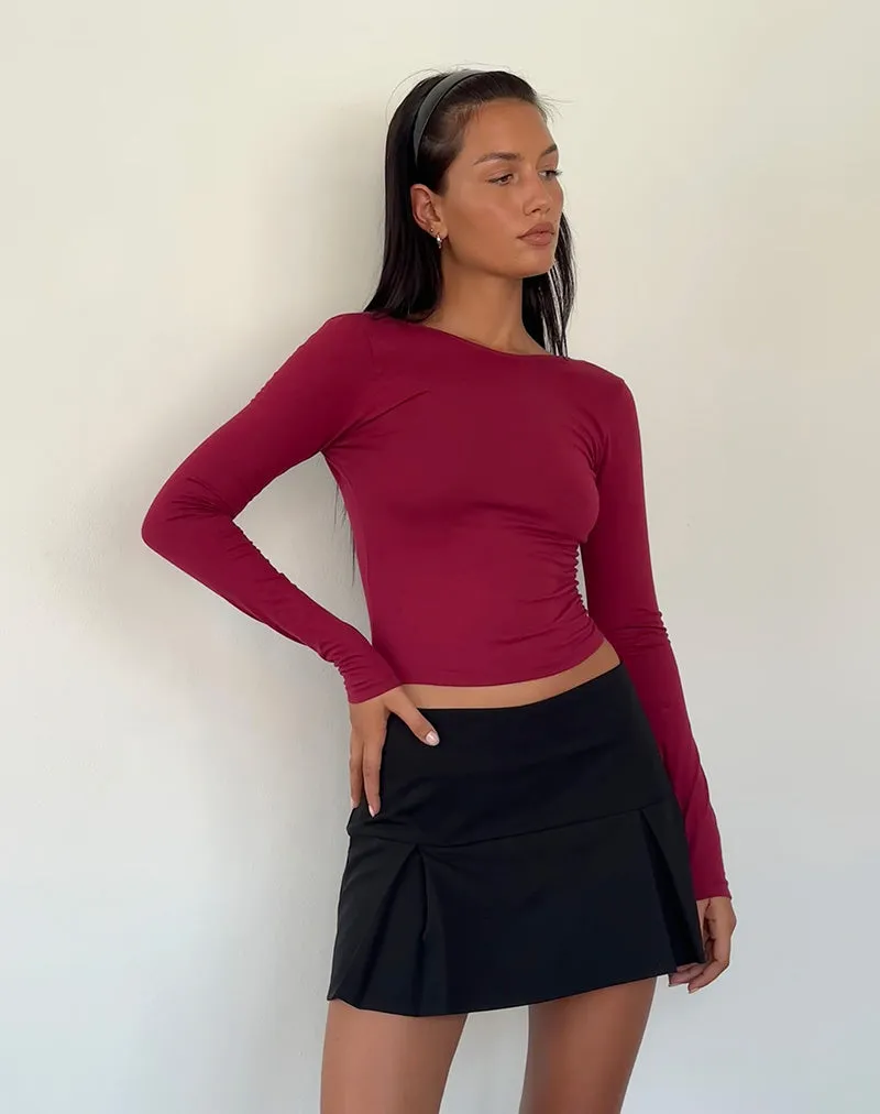 Xiabon Backless Long Sleeve Top in Burgundy