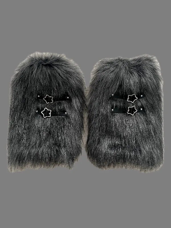 Y2k stars buckle faux fur leg warmers