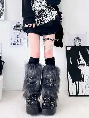 Y2k stars buckle faux fur leg warmers