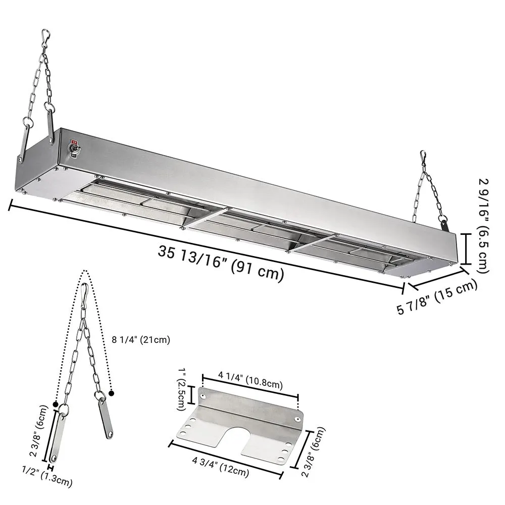 Yescom Food Warmer Overhead Heater 36 in. 1000W