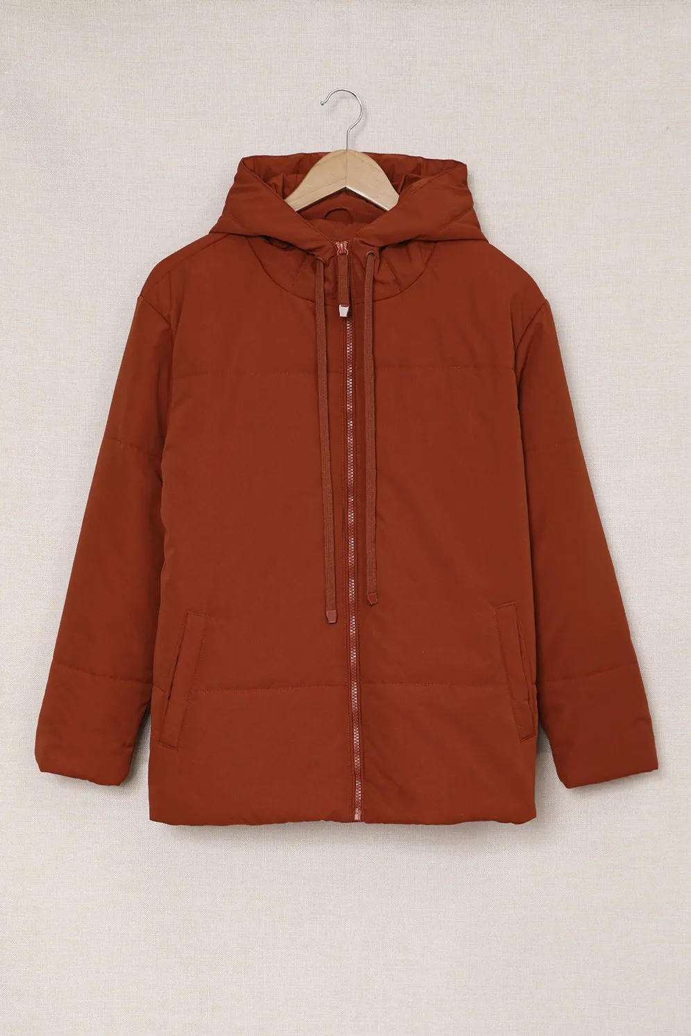 Zipper Hooded Coat With Pocket