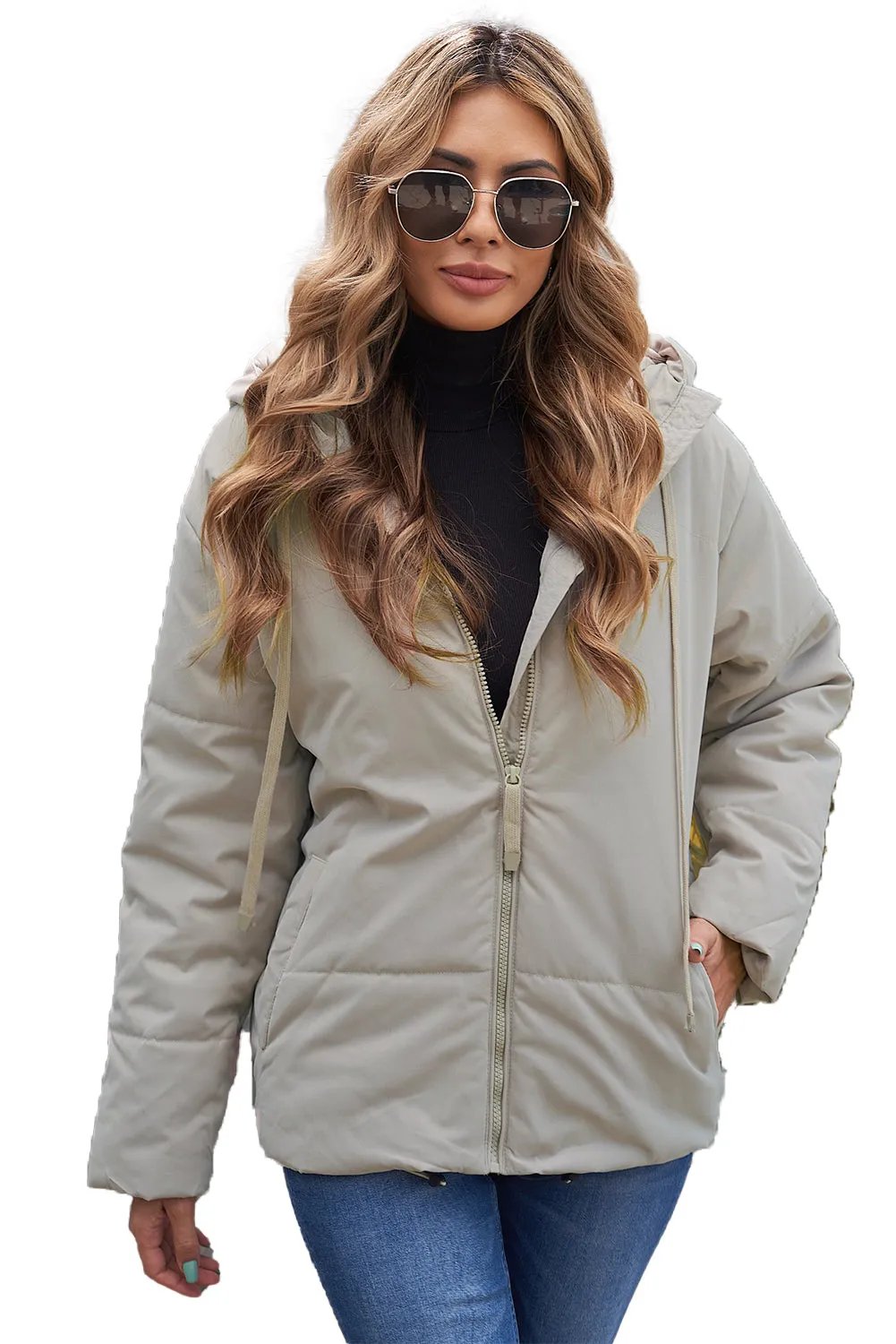 Zipper Hooded Coat With Pocket